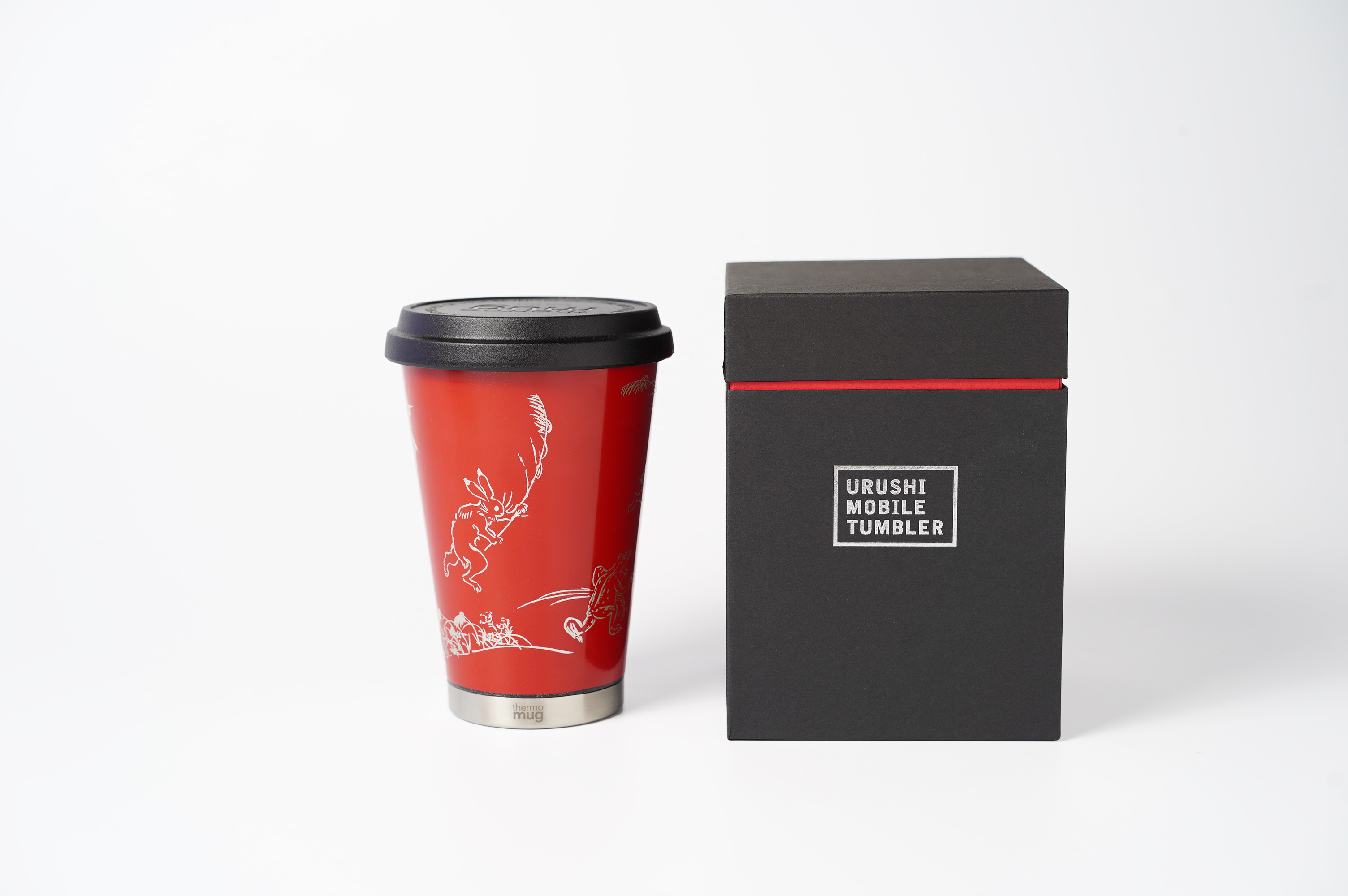 漆塗モバイルタンブラー　鳥獣戯画　朱　ギフト箱入り